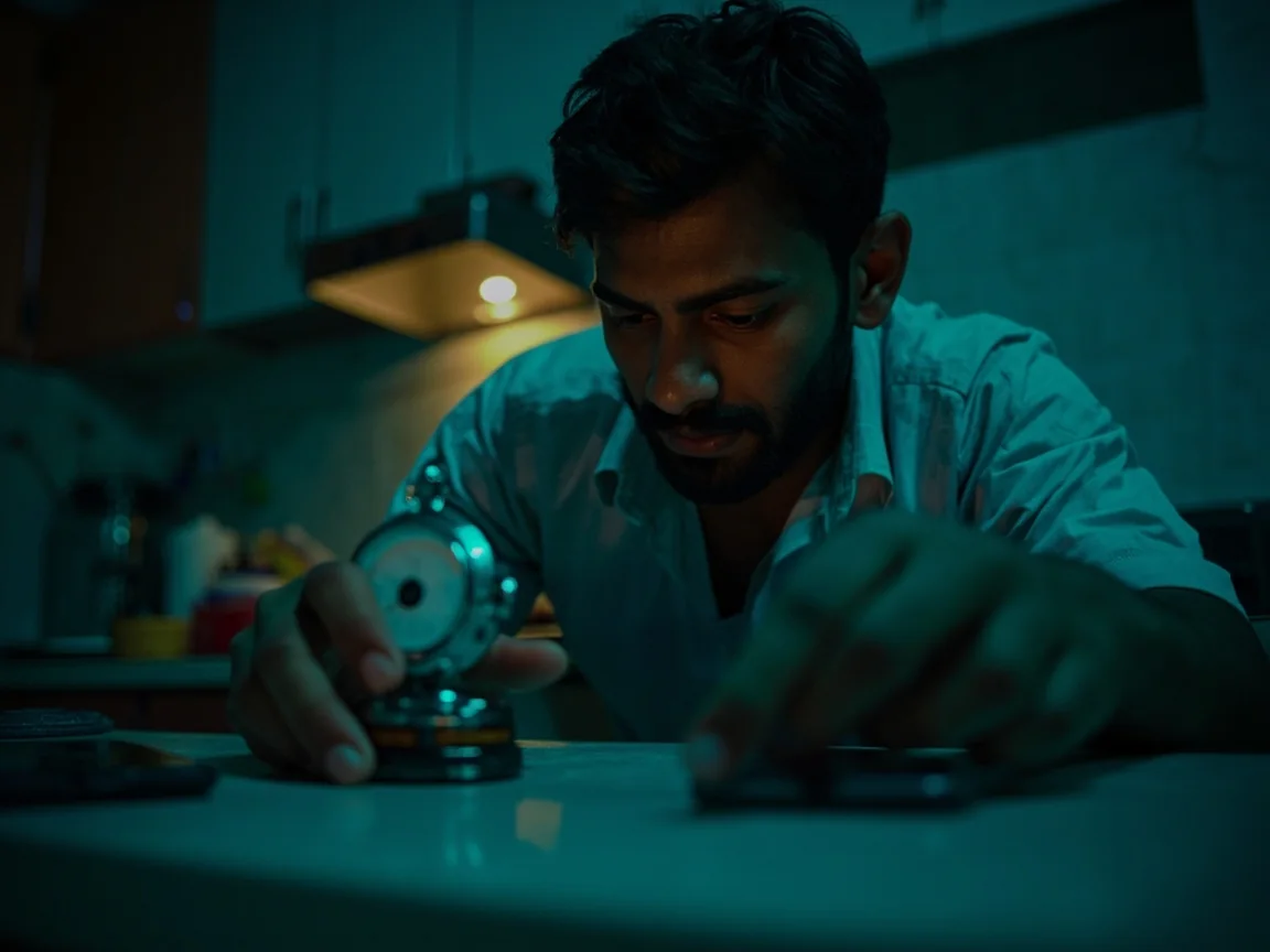 Adult setting a kitchen timer and placing a generic phone face down before watching a match