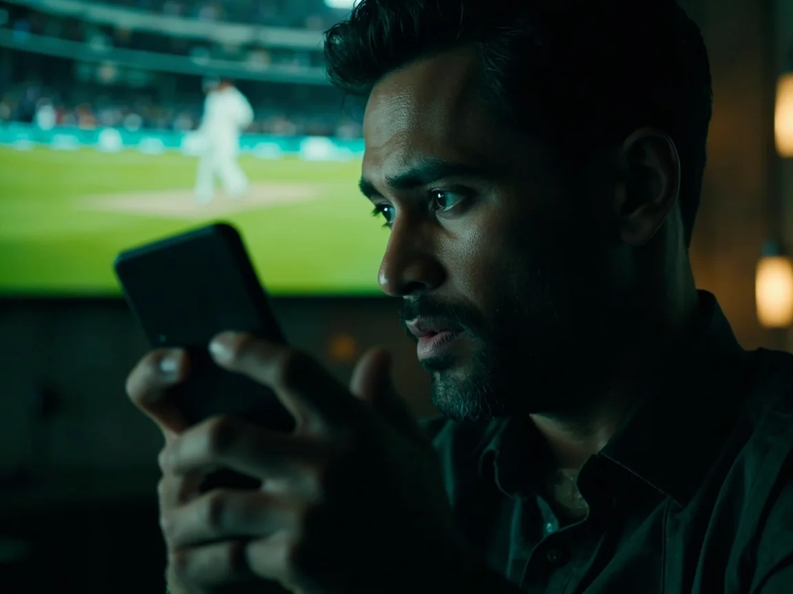 Adult Indian user testing a generic unbranded phone in a real indoor setting