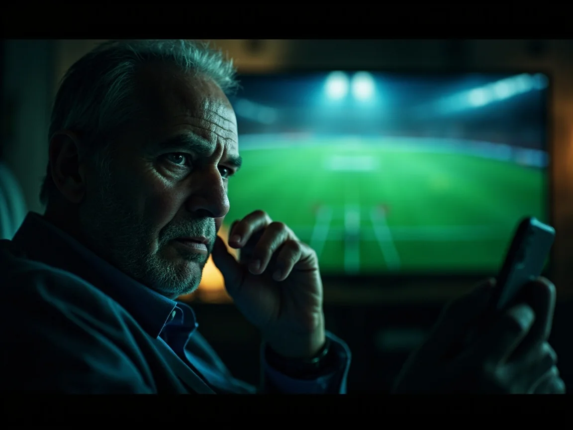Adult checking confirmed players before an IPL match with a television in the background