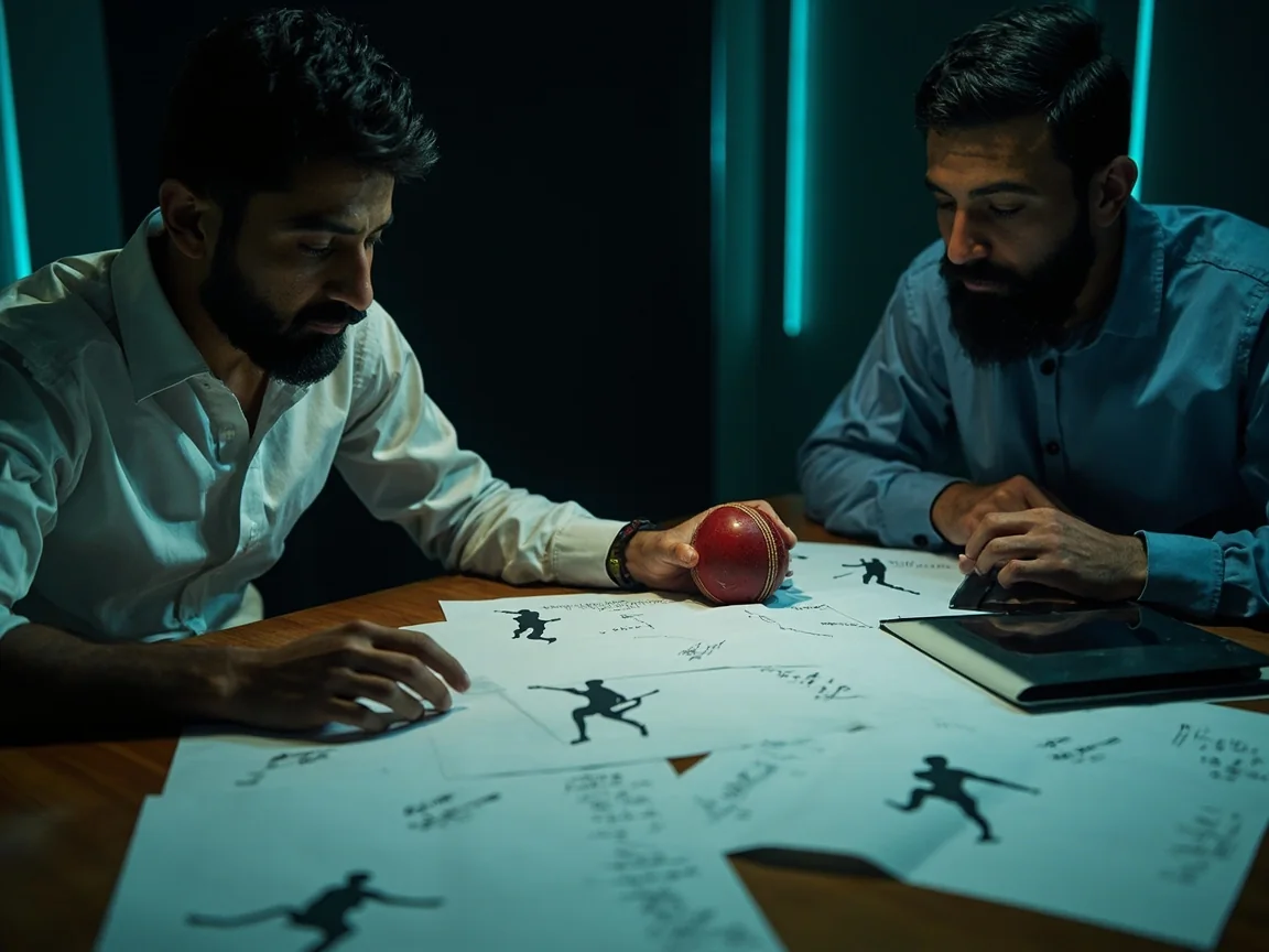 Editorial desk reviewing printed player silhouettes for a probable-XI workflow